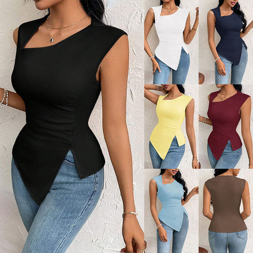 Women's Elegant Style T-shirt 2026 Slope llar Slim Short Sol