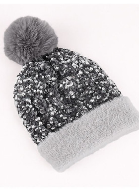 Sequined Knitted Hat, Thickened And Lined With Fleece, Detac