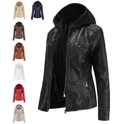 23 Hooded Leather Jacket Two-piece Set Removable Large Size
