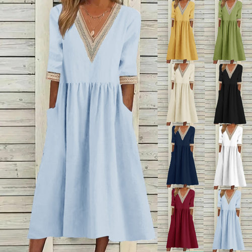 Women's Plus Size Loose tton And Linen Llace llar Half Sleev