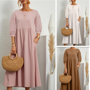 2026 Women’s Casual Solid-color Fashion Loose tton-linen To