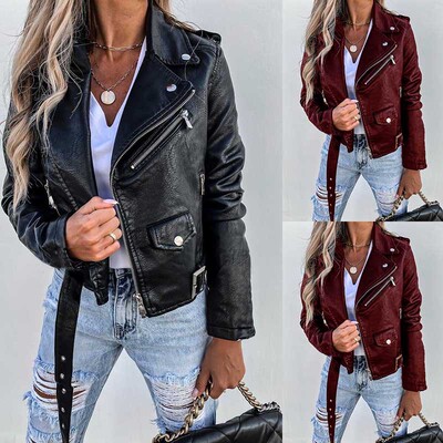 Women 2026 Jacket Pu at Motorcycle Short Zipper
