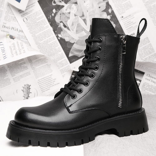 rendy Brand Soft Leather Martin Boots Men's High-top British