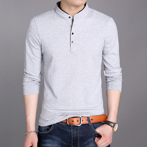 Pure tton T-shirt Men's Vertical llar Solid lor All-match Ko