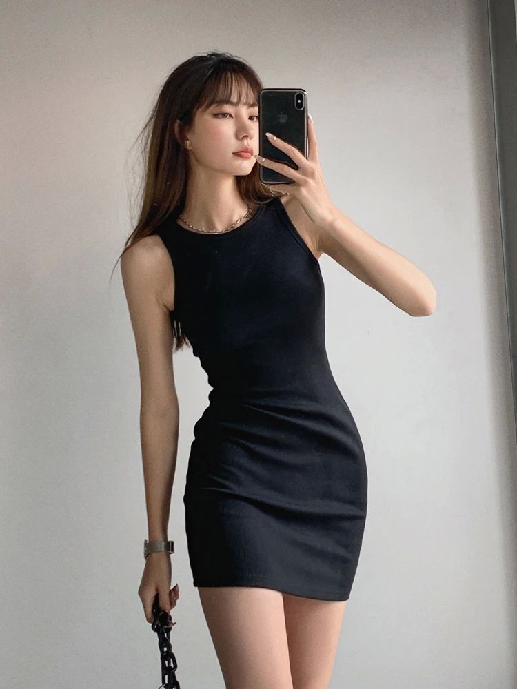 2024 Summer clothes new slim sleeveless vest dress black bag