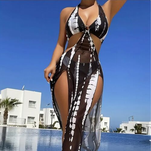Sexy Mesh Swimsuit Two-piece Long Dress Bikini Split Swimsui