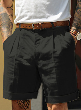 Men's Shorts Linen Shorts Pleated Shorts Pocket Pleated Stra