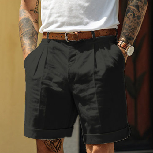 Men's Shorts Linen Shorts Pleated Shorts Pocket Pleated Stra