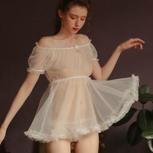 Transparent Women Sexy Thin Summer Tops Pajamas Gauze Attr