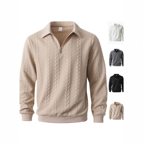 Men's Lapel Pullover Half-open Zipper Casual Sweater