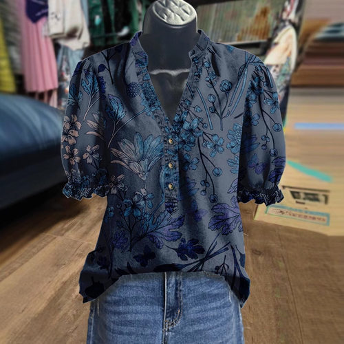 Women's Casual Loose Fashion Ethnic Style Printed Lotus Slee