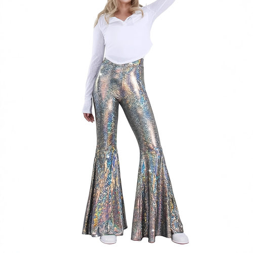 Thin Bronzing Snakeskin Pattern Pants For Women, High-waiste