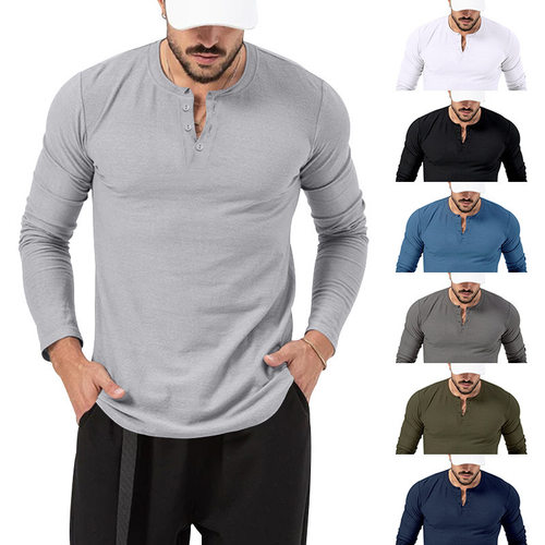 Men's Short-sleeved Henry Retro Tough Guy Decoration Crewnec
