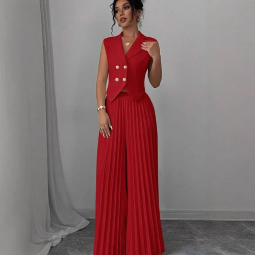 2026 Fashion Vest Vest Pleated Skirt Pants Suit Women's Clot