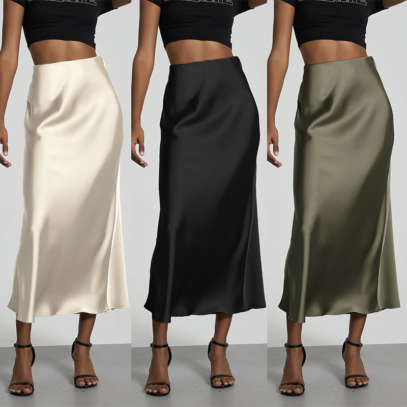 Women's Fashion Elegant Satin Texture Solid lor Glossy Stopp - 实物图