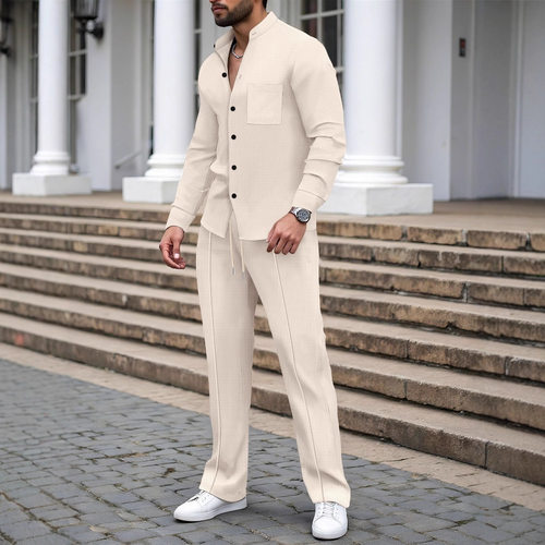 Men's Stand llar Cardigan Pants Set