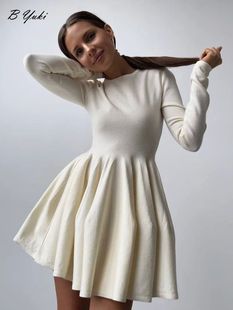 Winter Women Knit Blessyuki Casua Solid Autumn Dress Elegant