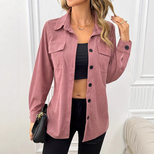 2026 rduroy Lapel Shirt Retro Cardigan Pocket Jacket Women