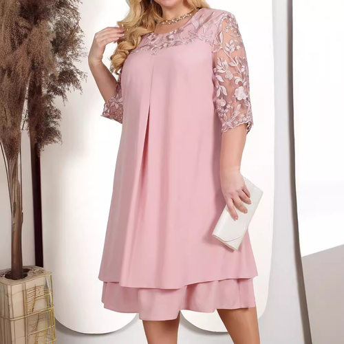 Women's Embroidered Chiffon Stitching Round Neck Half Sleeve