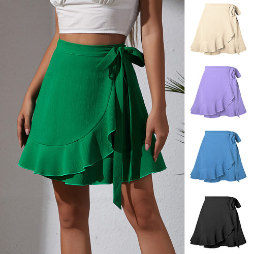 2026 One-piece Lace-up High-waisted Solid-color Ruffled Hem