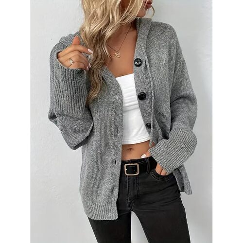 Solid lor Hooded Single-breasted Women's 2026 Drawstring Kni