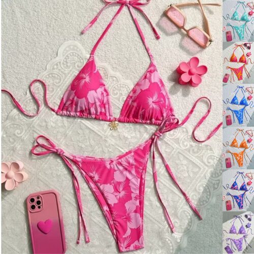 2026 Lace-up Printed Swimsuit Bikini Advanced Split Two-piec
