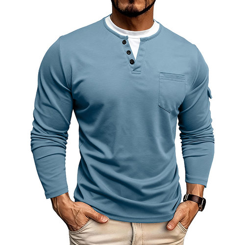 Men's T-shirt Fake Two-piece Double-layer V-neck Fashion lor