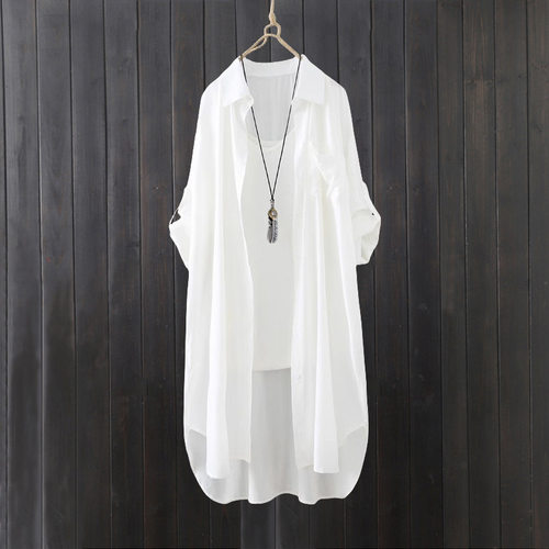 Export Mid-length Solid lor White Women's Artistic Loose Sho