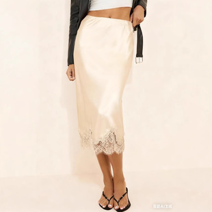 Lace Stitching Satin Skirt Socialite High Sense Women's Clot