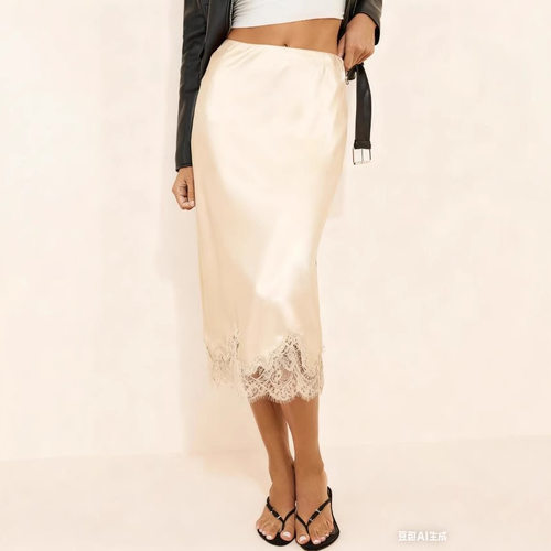 Lace Stitching Satin Skirt Socialite High Sense Women's Clot