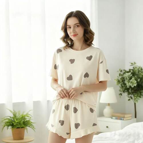 Casual Women's Home Clothes Ruffled Short-sleeved Shorts Loo