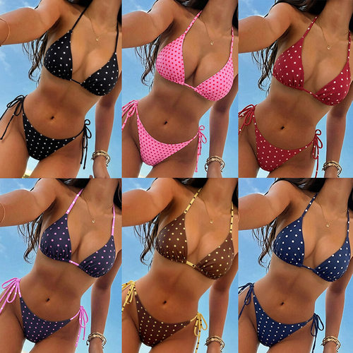 2026shein Vintage  Dot Lace-up Sexy Swimsuit Set Women
