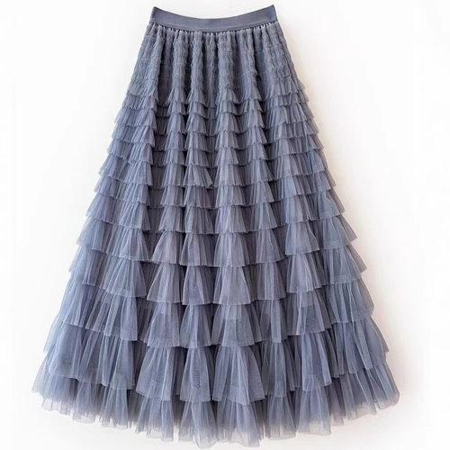 Cake Skirt Mesh Feminine Layered Gauze Skirt Long High Waist