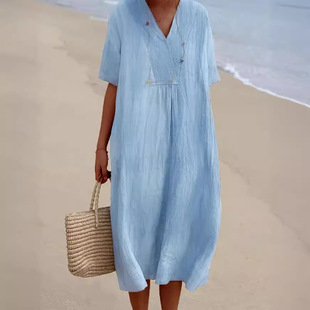 2026 tton And Linen Spot Women's Solid lor Large V llar Fash