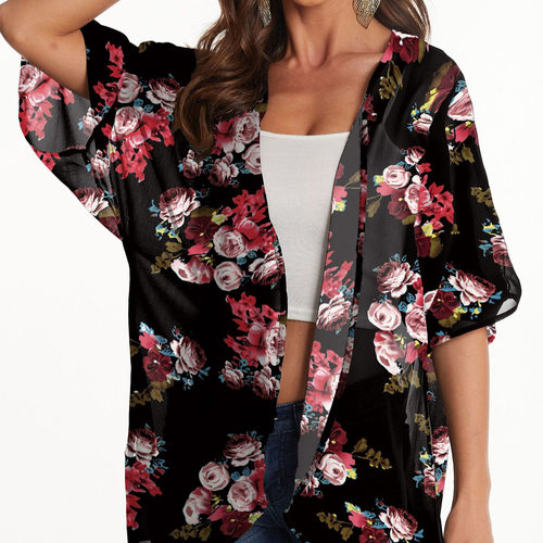 Women's Sunscreen Blouse Printed Chiffon Kimono Cardigan