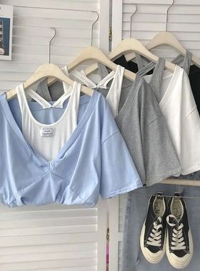 Women's Summer T-Shirt 2023 Solid Short Sleeve Crop Top Casu