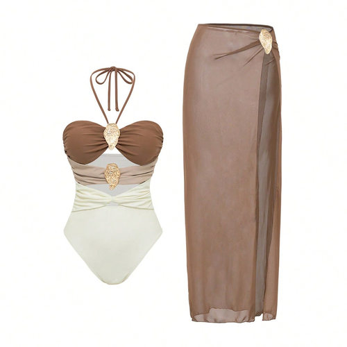 2026 Halter-neck One-piece Swimsuit And Hot Spring Wrap Skir
