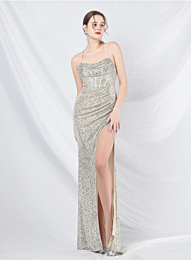 晚礼服女夏季高级感主持人气质名媛宴会高端大气亮闪闪长款连衣裙