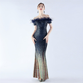 晚礼服裙女气质名媛宴会修身 连衣裙 轻奢高级感一字肩晚宴鱼尾长款