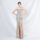 晚礼服女高级感主持人高端大气亮闪闪显瘦侧开叉吊带长款 连衣裙子