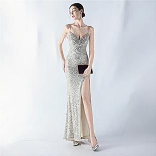 晚礼服女士气场强大高级感高端精致大气主持人年会演出亮闪连衣裙