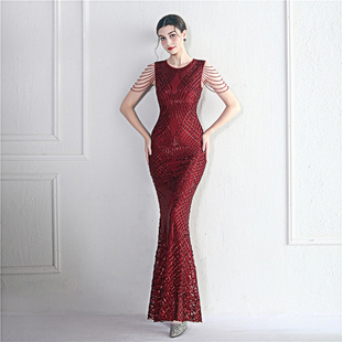 晚礼服女2025新款轻奢高级感水晶亮闪亮片宴会晚宴典礼长款连衣裙