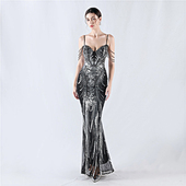 晚礼服裙女高级感主持人公司年会演出走秀高端大气吊带鱼尾连衣裙