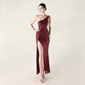 晚礼服女主持人重要场合漂亮轻奢高级绝美高级感斜肩单肩长款 裙子