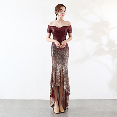 短袖礼服一字肩聚会时尚名媛小众