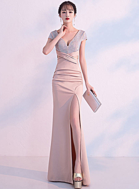 晚礼服女夏天气质名媛高级感主持人宴会晚宴显瘦长款鱼尾连衣裙子