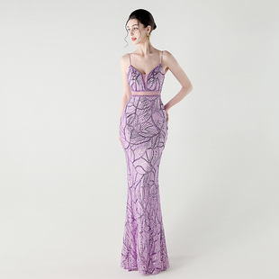 晚礼服女高级感名媛气质轻奢宴会绝美小众法式吊带长款鱼尾连衣裙