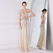 高端宴会优雅长裙长袖 亮片晚礼服女气质高级感高贵轻奢鱼尾连衣裙