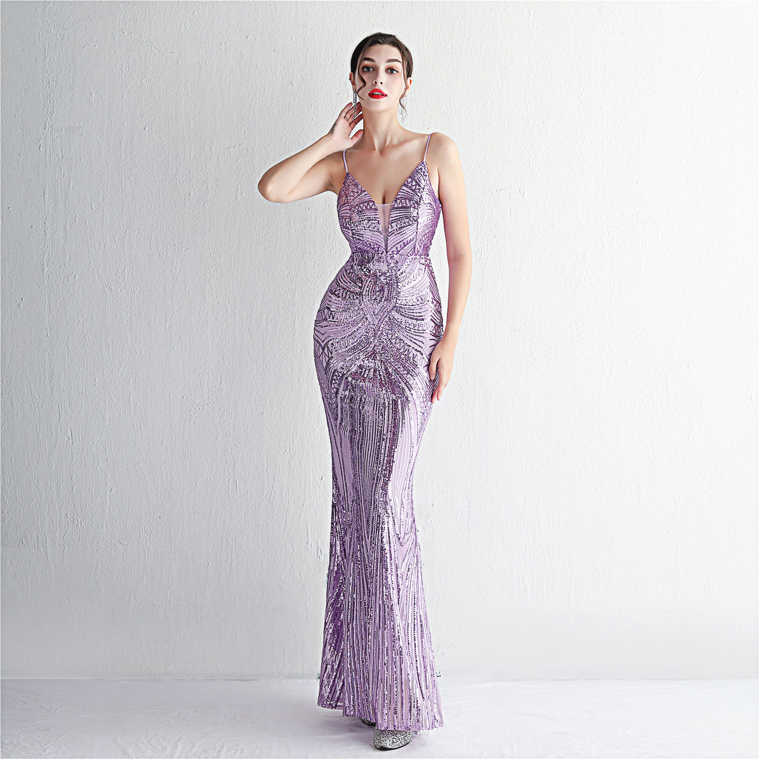 2025新款吊带亮片鱼尾长款晚礼服