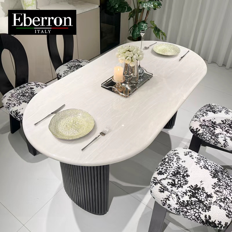 罗昂卡里冰玉奢石餐桌椭圆形法式